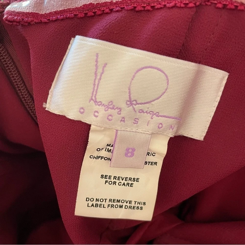 Hayley Paige Occasions Strapless Burgundy Chiffon Bridesmaid Dress 5913 Size 8 - Picture 10 of 12